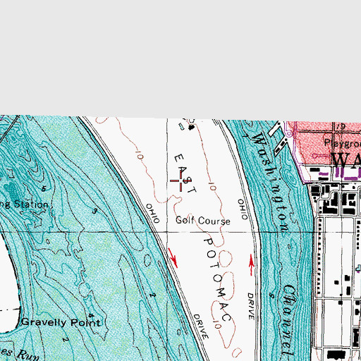 Topographic Map of East Potomac Park Hains Point, DC
