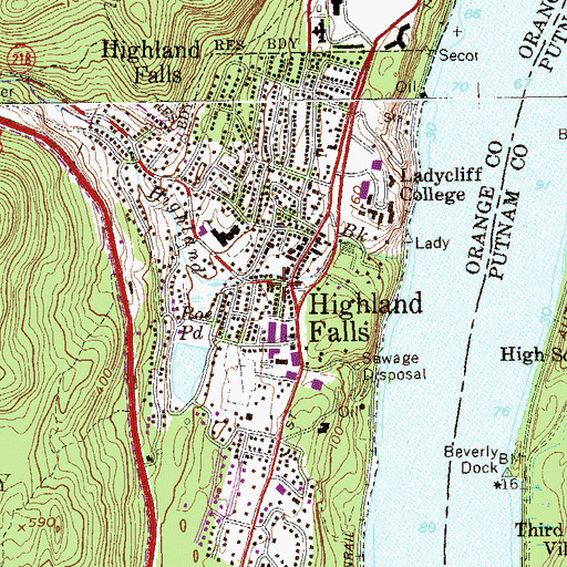 Topographic Map of Highland Falls Volunteer Fire Department, NY