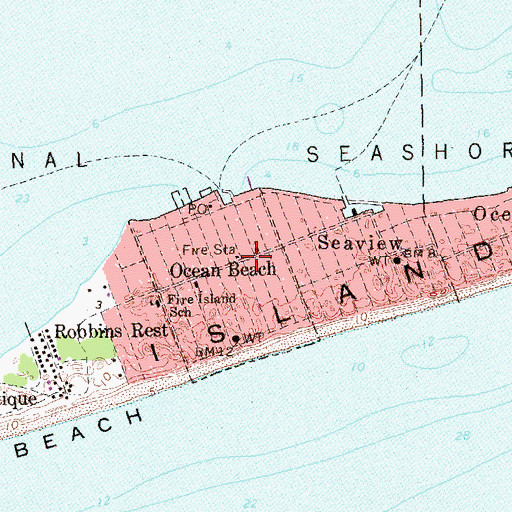 Topographic Map of Ocean Beach Fire Department, NY