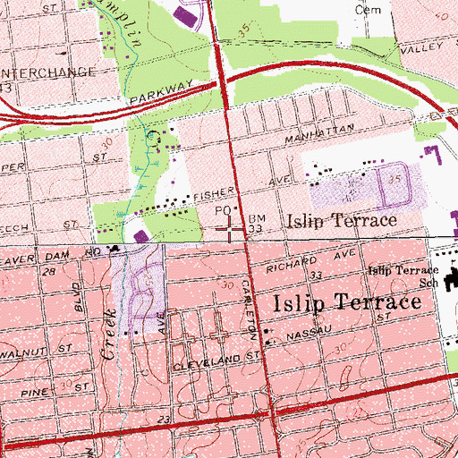 Topographic Map of Islip Terrace Fire Department, NY