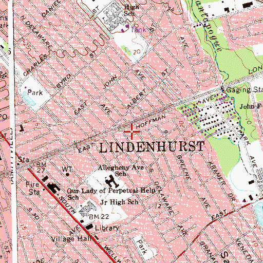 Topographic Map of Lindenhurst Volunteer Fire Station, NY
