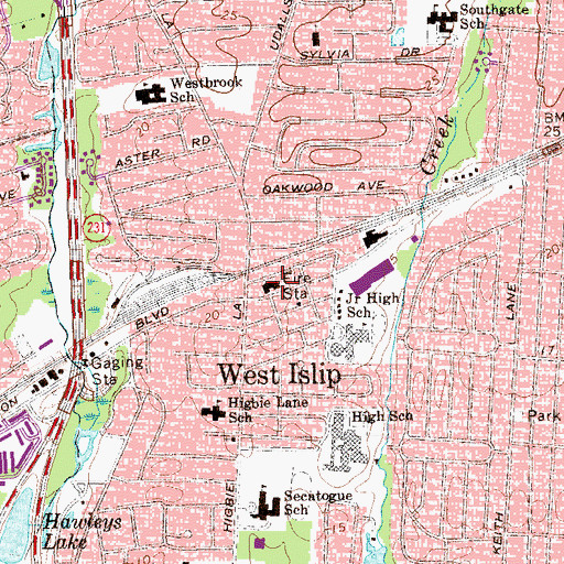 Topographic Map of West Islip Fire Station, NY