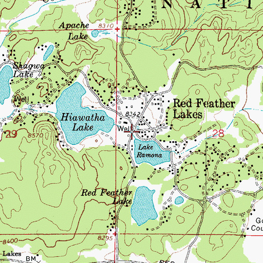Topographic Map of Red Feather Lakes Post Office, CO