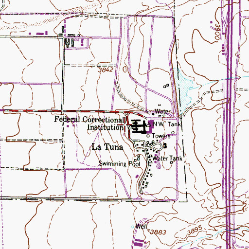 Topographic Map of Federal Correctional Institution La Tuna, TX