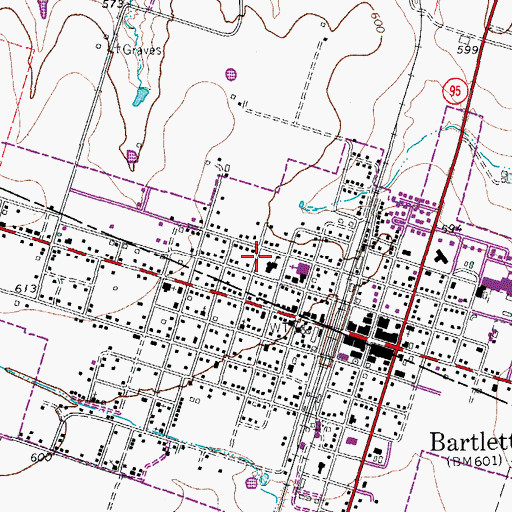 Topographic Map of Bartlett Police Department, TX