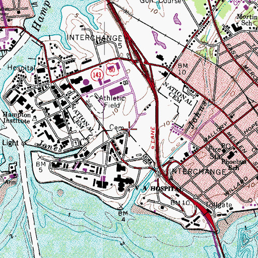 Topographic Map of Hampton National Cemetery (VAMC), VA