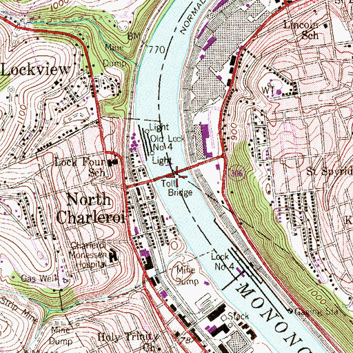 Topographic Map of Charleroi-Monessen Bridge (historical), PA