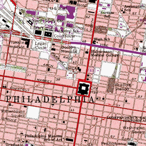 Topographic Map of John F Kennedy Plaza, PA