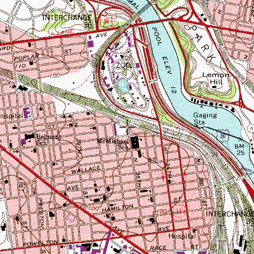 Topographic Map of Miles Mack Playground, PA