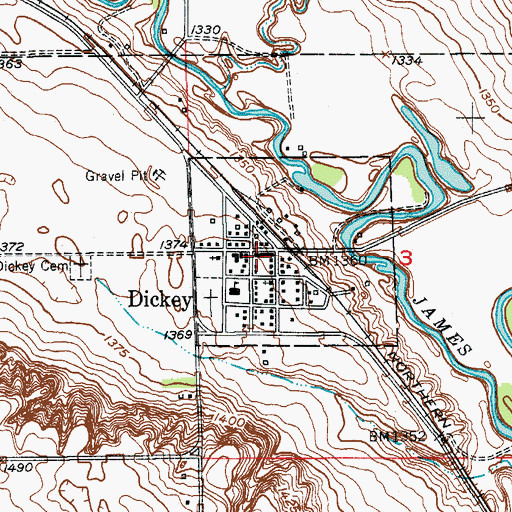Topographic Map of Dickey Post Office (historical), ND