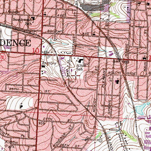 Topographic Map of Santa Fe Trail Elementary, MO