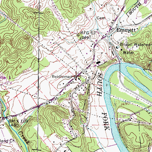 Topographic Map of Beidleman Presbyterian Church Cemetery, TN