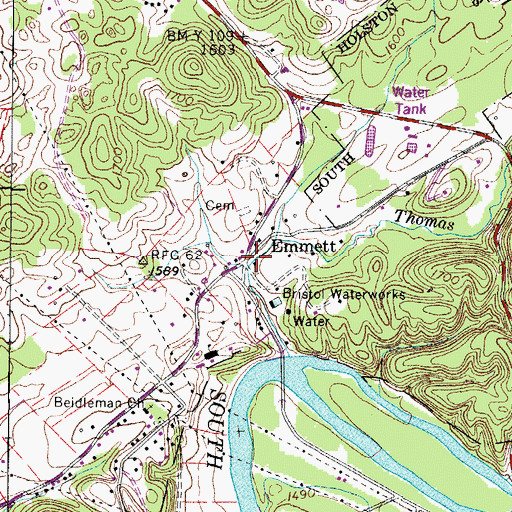 Topographic Map of Pemberton-Hawkins-Grant Cemetery, TN