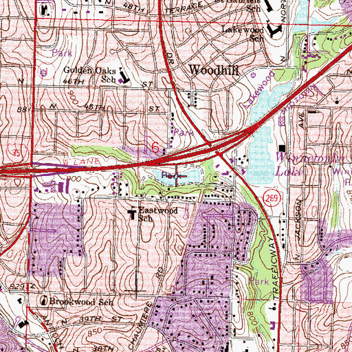 Topographic Map of Chaumiere Lake, MO