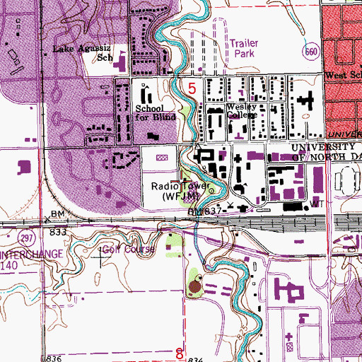 Topographic Map of University House, ND