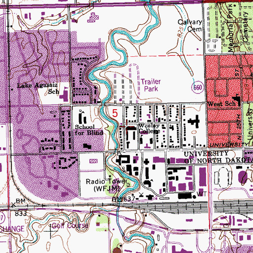 Topographic Map of Walsh Hall, ND