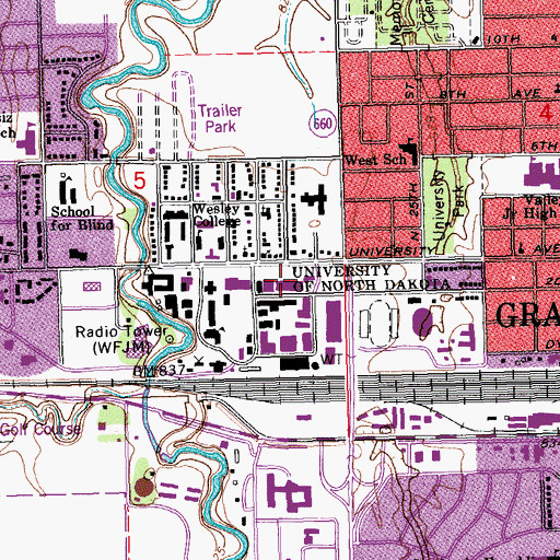 Topographic Map of Memorial Union, ND