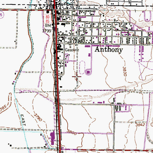 Topographic Map of Anthony Police Department, TX