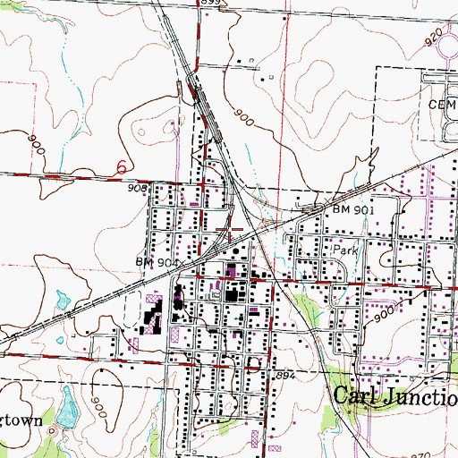 Topographic Map of Carl Junction Police Department, MO