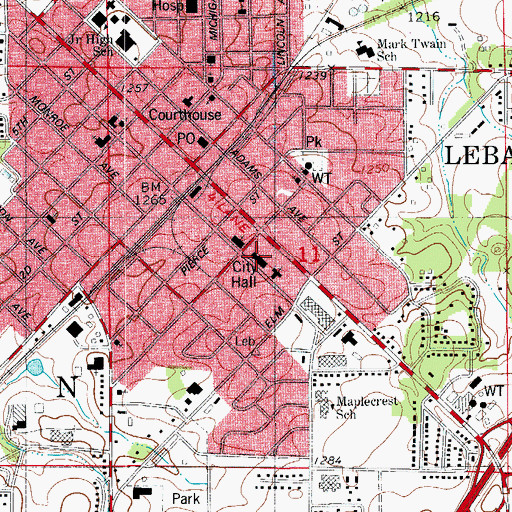 Topographic Map of Lebanon Police Department, MO
