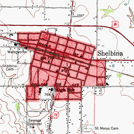 Topographic Map of Shelbina City Police Department, MO
