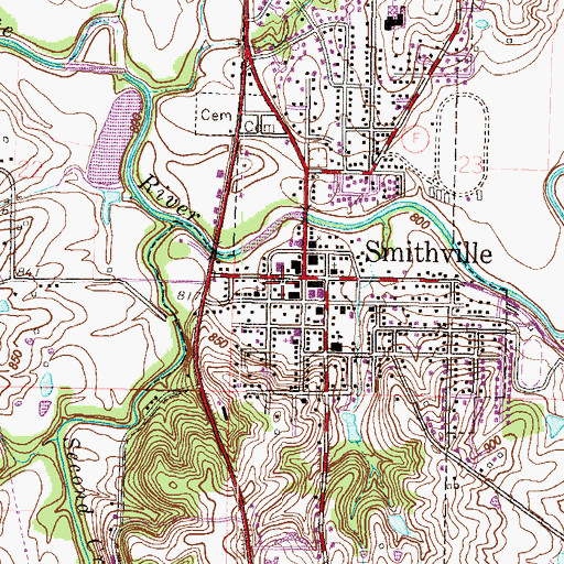 Topographic Map of Smithville Police Department, MO