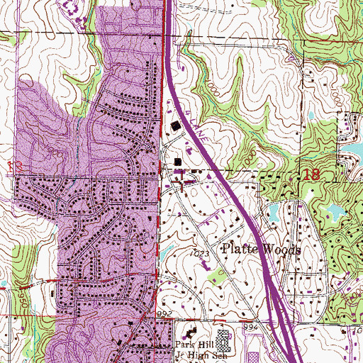 Topographic Map of Platte Woods Police Department, MO