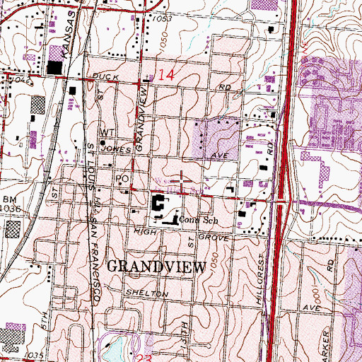 Topographic Map of Grandview Police Department, MO