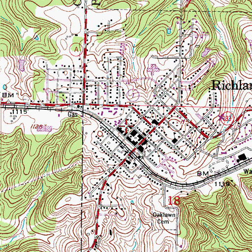Topographic Map of Richland Police Department, MO