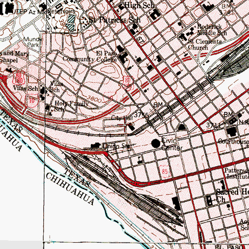 Topographic Map of El Paso City Hall, TX