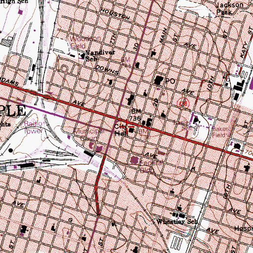 Topographic Map of Temple Municipal Building, TX
