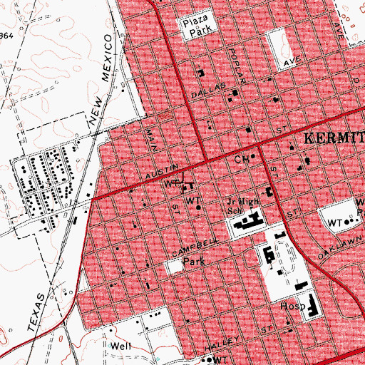 Topographic Map of Kermit City Hall, TX