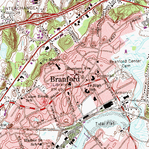Topographic Map of Branford Police Department, CT