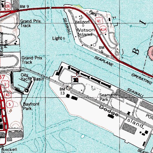 Topographic Map of Miami - Dade County Police Department - Seaport Operations Bureau, FL
