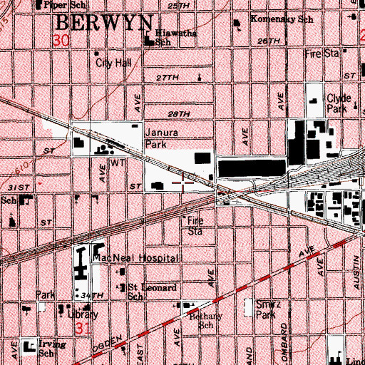 Topographic Map of Berwyn Police Department, IL