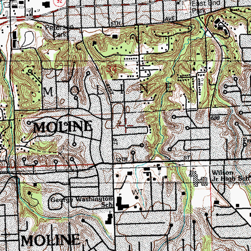 Topographic Map of Moline Police Department, IL