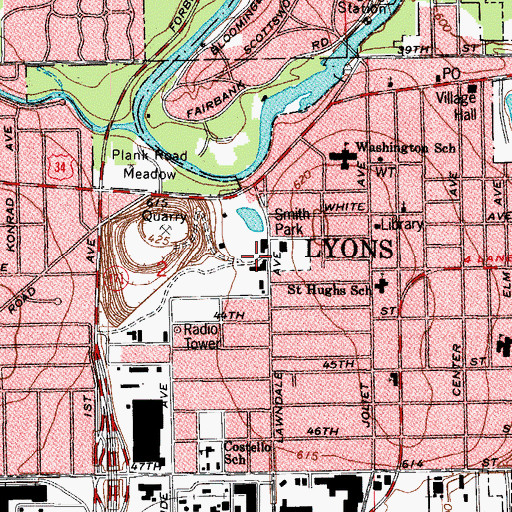 Topographic Map of Lyons Village Police Department, IL