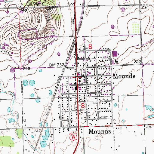 Topographic Map of Mounds Police Department, OK