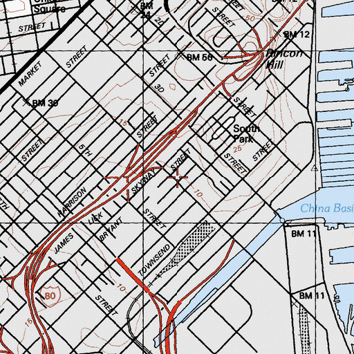 Topographic Map of Brannan Street Post Office, CA