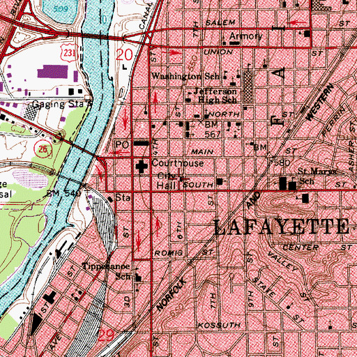 Topographic Map of Lafayette Police Department, IN