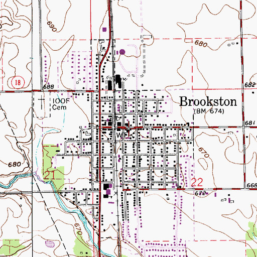 Topographic Map of Brookston Police Department, IN