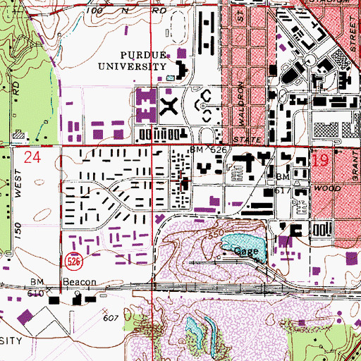 Topographic Map of Purdue Village Police Department, IN