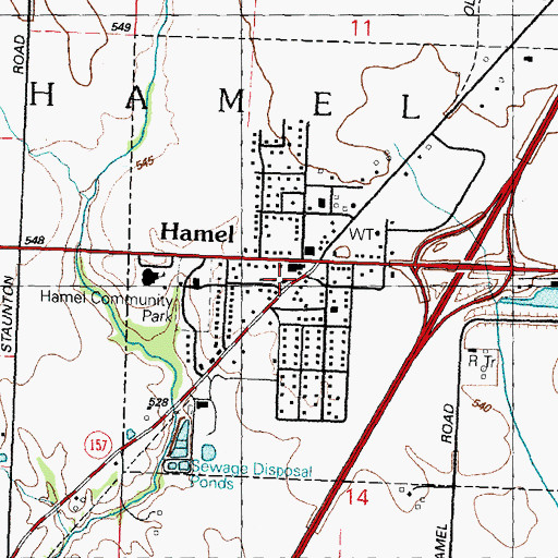 Topographic Map of Hamel Village Police Department, IL