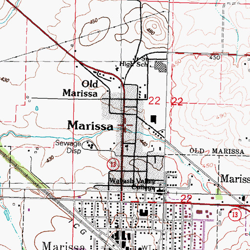 Topographic Map of Marissa Police Department, IL