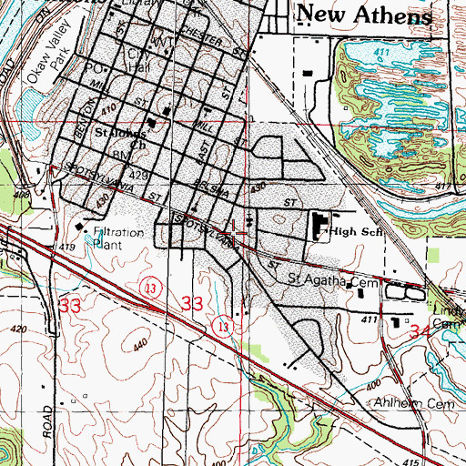 Topographic Map of New Athens Police Department, IL