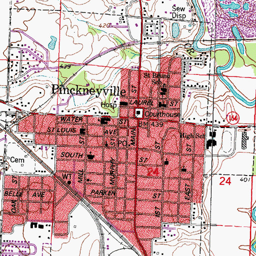 Topographic Map of Pinckneyville Police Department, IL