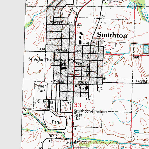 Topographic Map of Smithton Police Department, IL