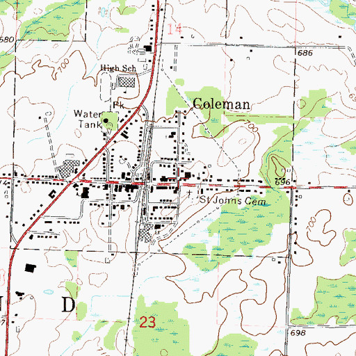 Topographic Map of Coleman Police Department, WI