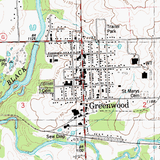 Topographic Map of Greenwood Police Department, WI
