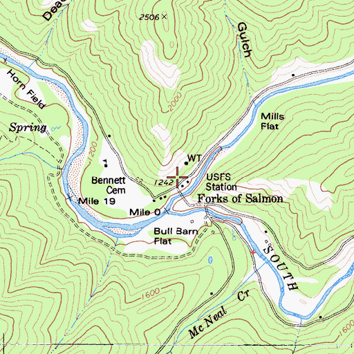 Topographic Map of Forks of Salmon Post Office, CA